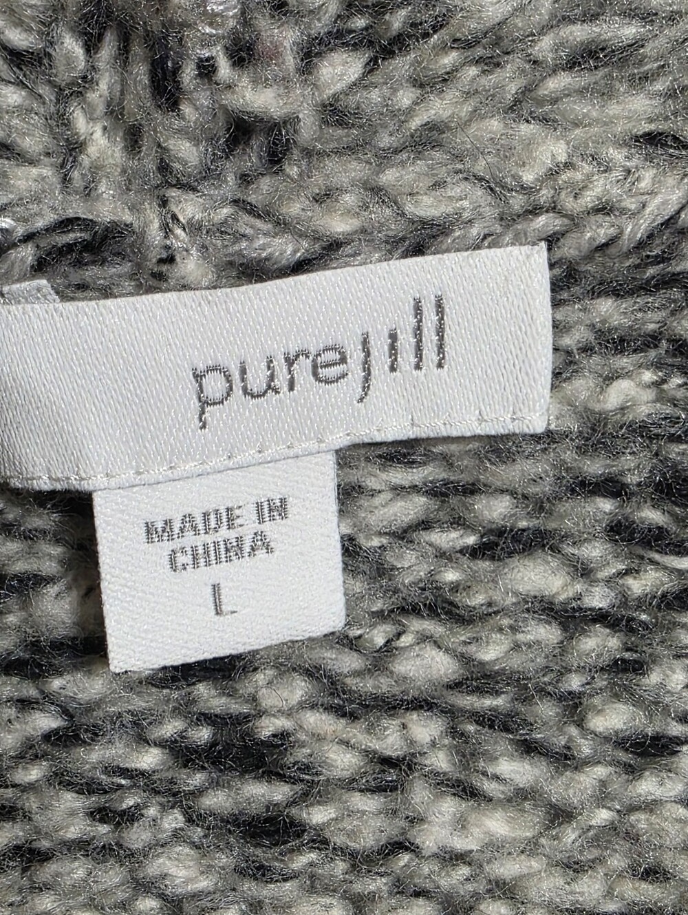 PURE JILL MARLED OPEN FRONT LONG CARDIGAN SWEATER GRAY BLACK SZ L - Picture 6 of 12